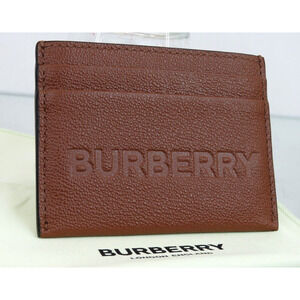 $350 BURBERRY SANDON BROWN TAN GRAINED LEATHER LOGO CARD HOLDER CASE WALLET